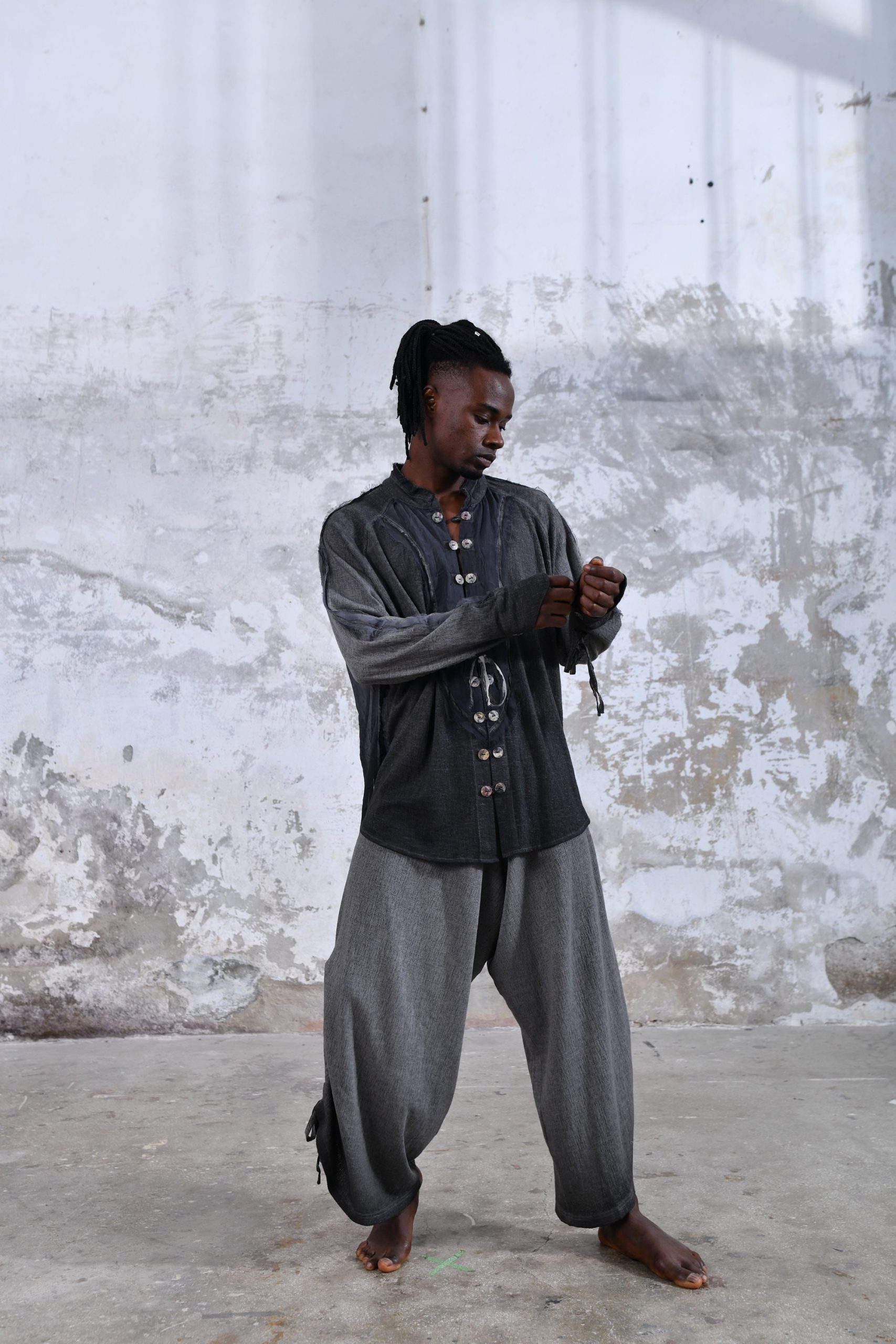 Black Menswear Shirt Boho Men Ceremony Outfit Sustainable