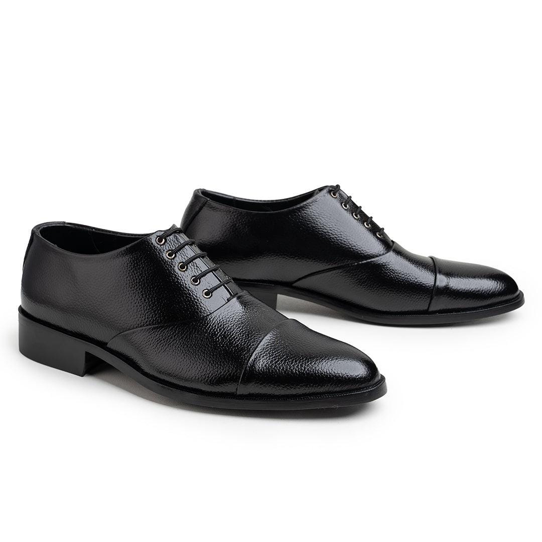 Black Grained Leather Captoe Oxford Dress Shoes Bella