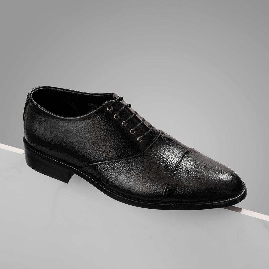 Black Grained Leather Captoe Oxford Dress Shoes Bella