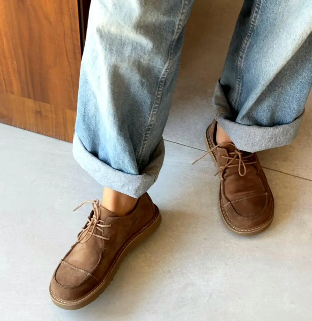 Wide Toe Box Leather Sneakers Handmade Women Suede